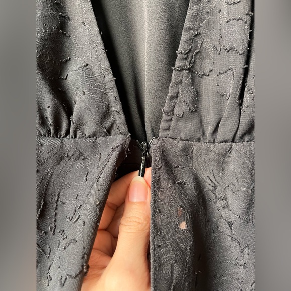 Open Back Black Cocktail Mini Dress Small Sheer Burnout Lace Ruffle LBD Boutique - Picture 7 of 10